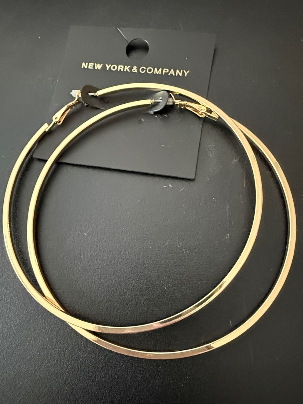 New York & Company Gold Oversized & LG thin  Hoop Earring Set-2 - Picture 3 of 9